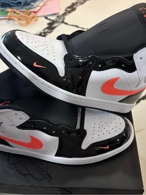 Jordan Men’s High-Top Sneakers Black White Crimson-Orange Swoosh